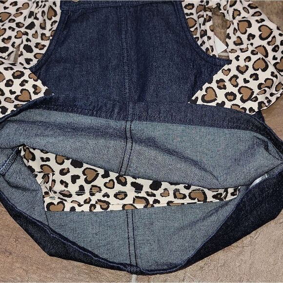 Max Studio Denim Romper Dress Heart Pocket & Animal Print Longsleeve Top Size 7 - Picture 3 of 8